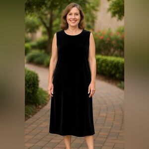 Coldwater Creek Women’s 2X Black Velvet Midi Dress Stretchy Soft Holiday Festive